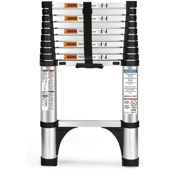 Jocauto 10.5 FT Button Retraction Aluminum Extension Ladder with 2 Triangle Stabilizers, Multi-Purpose Telescoping Ladder with Slow Down Design, 330lbs Max Capacity
