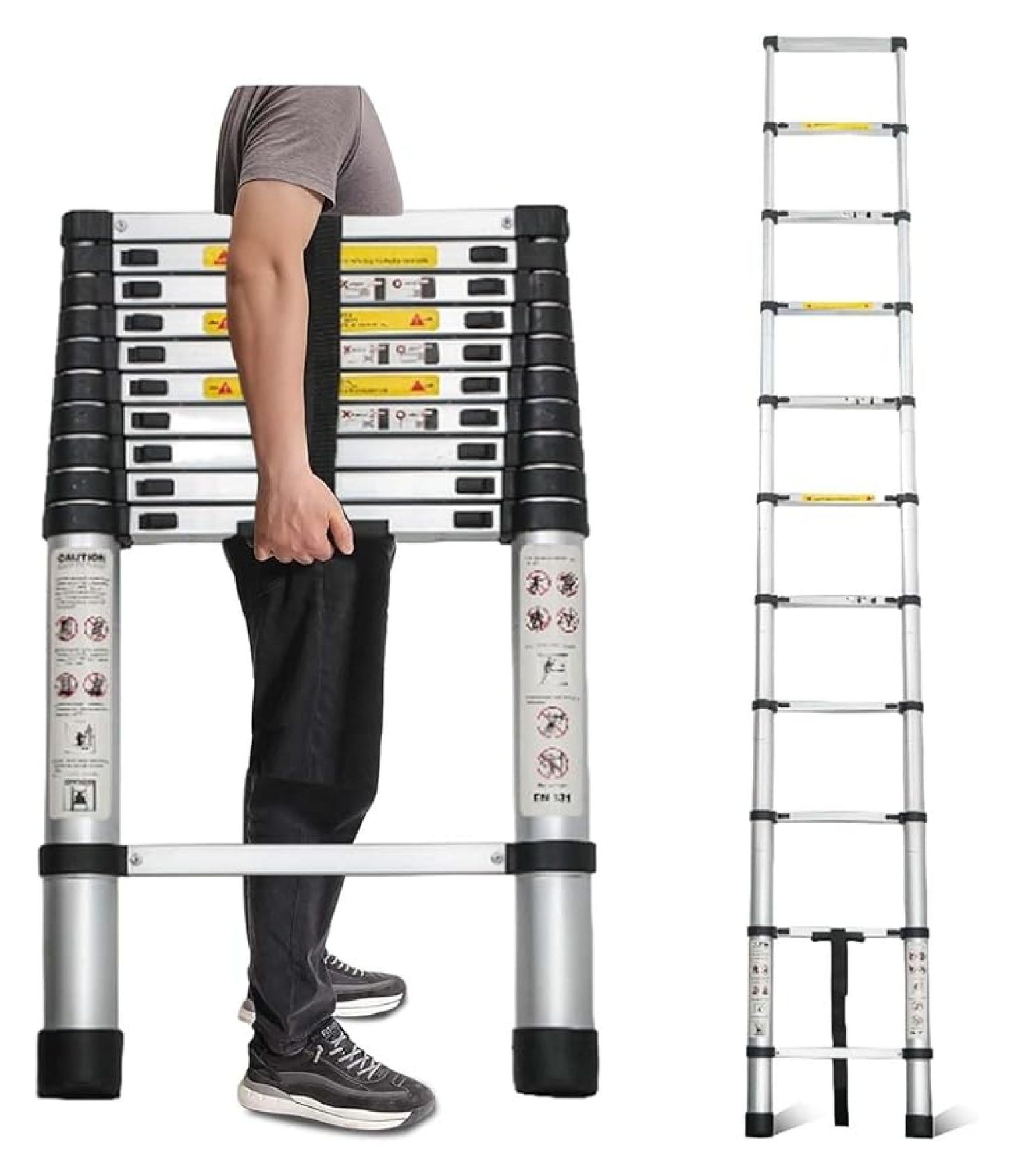 10.5 FT Collapsible Ladder, Aluminum Extension Ladder with Fixed Lock ...