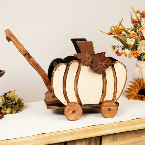 Northlight Wooden Pumpkin Cart Fall Harvest Decoration - 10.5"