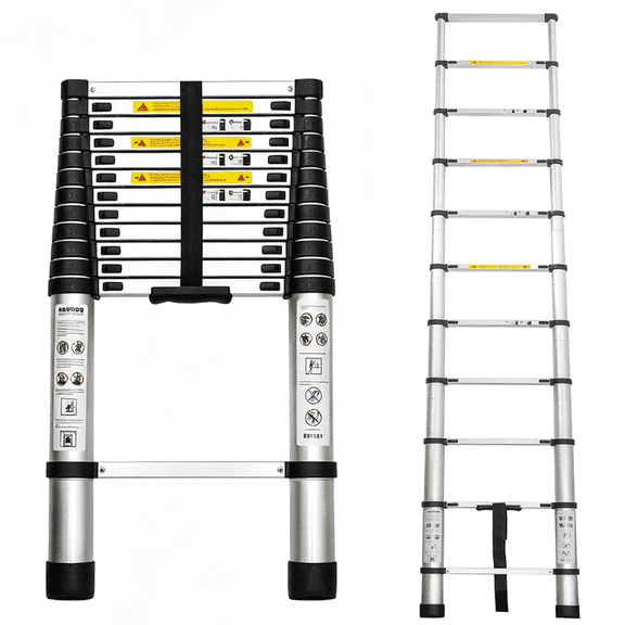 10.5 Ft Aluminum Alloy Telescoping Ladder, Lightweight Portable Extension Ladders for Indoor Outdoor Work RV, Heavy Duty 300 LBS Load, All Weather Resistant, Collapsible Ladder for Uneven Surfaces