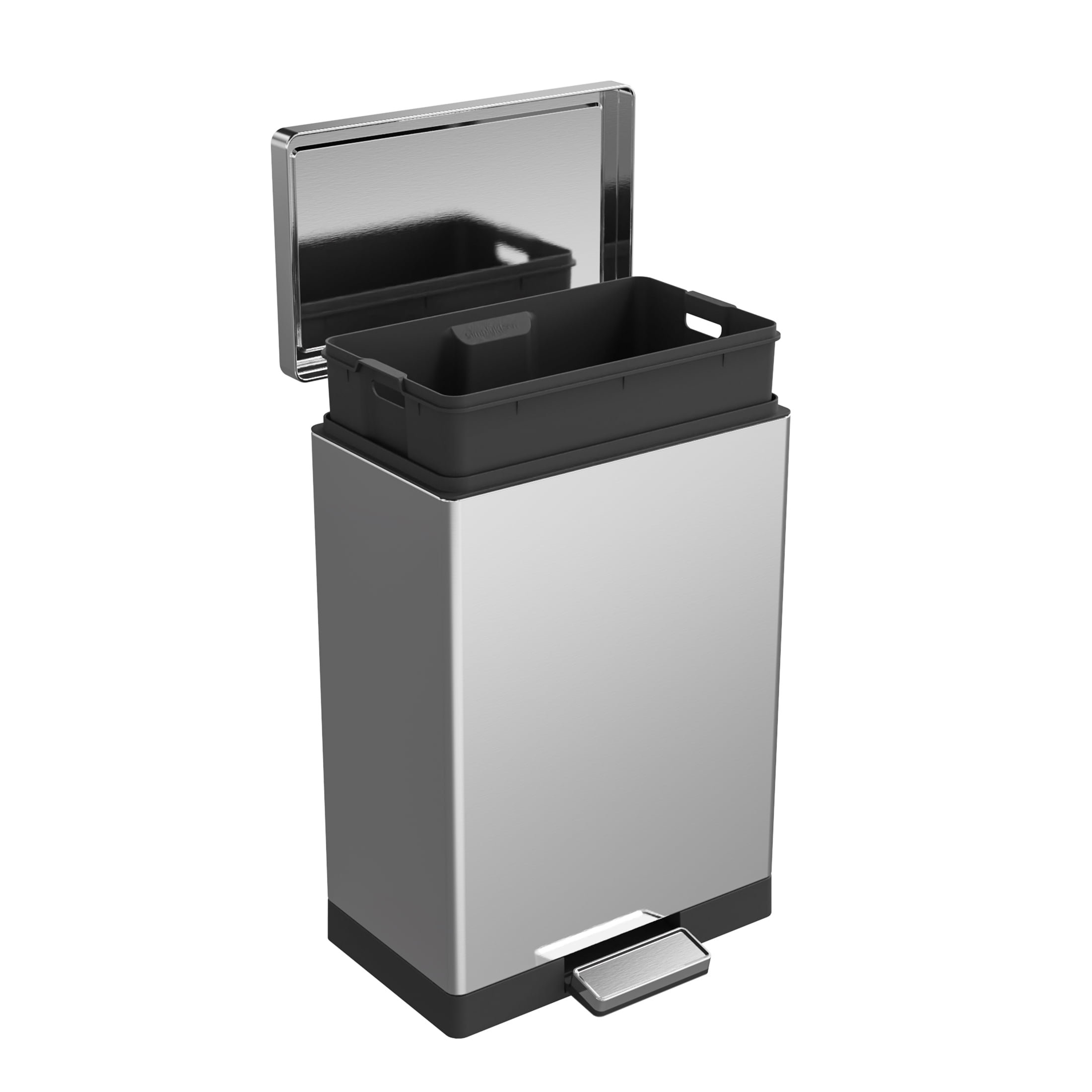 SimplyKleen Rectangular Hands-Free Kitchen Step Trash Can with Soft-Close Lid - 10.5 Gallon, Stainless Steel