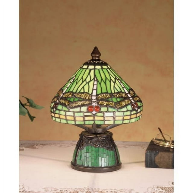 10.5"H Tiffany Dragonfly W/Tiffany Mosaic Base Mini Lamp 47609