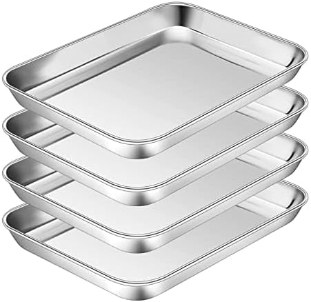 10.5 Inch Baking Cookie Sheet, Oven Pan Tray Stainless Steel Sheet Pan for Kitchen, Oven Bakeware for Multi Uses, Shiny Look & Dishwasher Safe, Healthy & Heavy Duty, 4Pcs