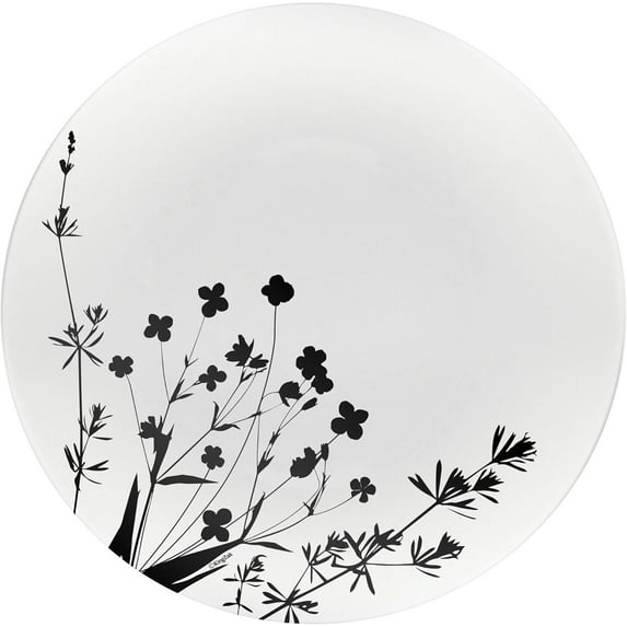 10.5 Inch Black and White Plastic Round Dinner Plate Flower Design – Elegant Disposable Tableware for Weddings Parties and Events – Durable and Reusable Design – Perfect for Catering Buffets (50)