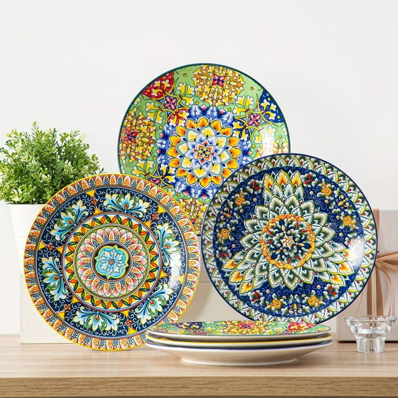 10.5 Inch Colorful Bohemian Style Dinner Plates, Set Of 6