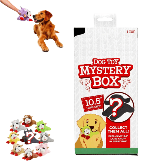 10.5 Inch Lamb Chop Mystery Blind Box Dog Toy, Random Assorted Cute Animal Interactive Plush Squeaky Chew Toy, Surprise Gift for Medium & Large Dogs