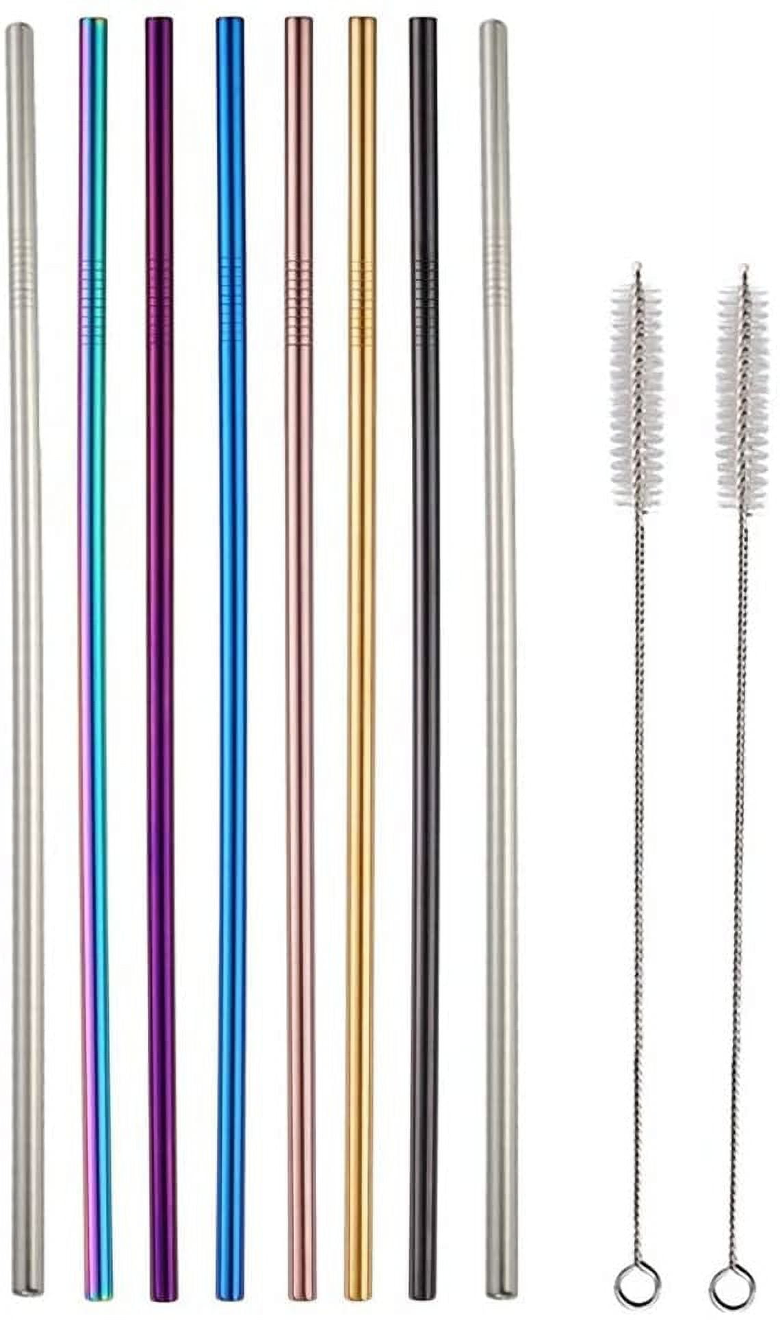 10.5 Inch Long Aluminum Straws with 2 Cleaning Brush Reusable Colored Metal Drinking Straws Long Straight Straws For 30oz Tumbler,Starbucks, Mason Jar (8 Long Stright)