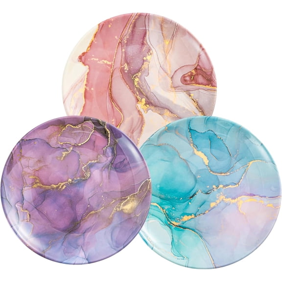 10.5-Inch Marble Melamine Plates Set of 6, Modern Marble Dinner Plates with Gold Accents, Dishwasher Safe Decorative Plates for Wedding, Party & Everyday Dining
