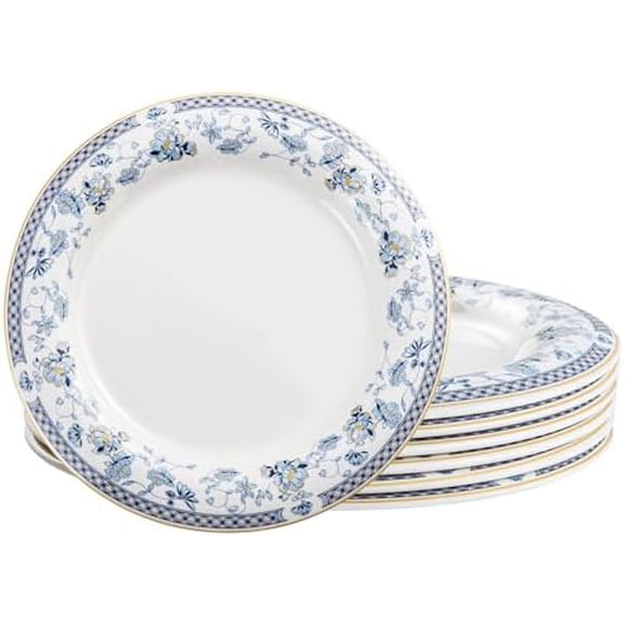 10.5-Inch Melamine Plates Set of 6, Blue Floral Pattern Dinner Plates, Dishwasher Safe Decorative Plates for garden parties, wedding, birthdays & Special Events$$Home Decor, Kitchen, & Other