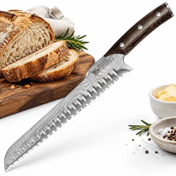 10.5 Inch Offset Serrated Kitchen Bread with Wenge Wood Handle