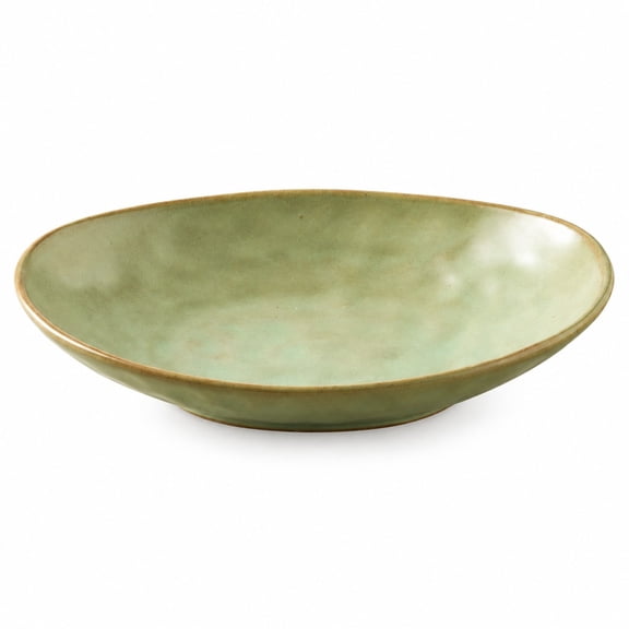 10.5 Inch Oval Ceramic Serving Bowl, Willow Tea Green Deep Plate for Salad Pasta Fruit Appetizers, 26.5 x 16 x 5 cm