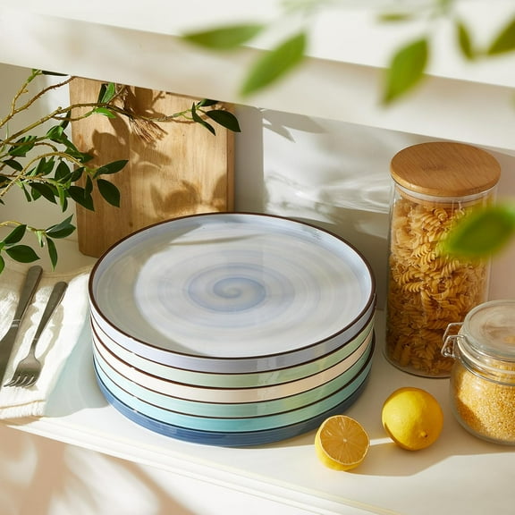 10.5 Inch Porcelain Dinner Plates Set of 6, Gradient High Edge Dish Set - Dishwasher, Microwave, Oven Safe, Scratch Resistant, Kitchen Serving Dishes - Cool Assorted Colors
