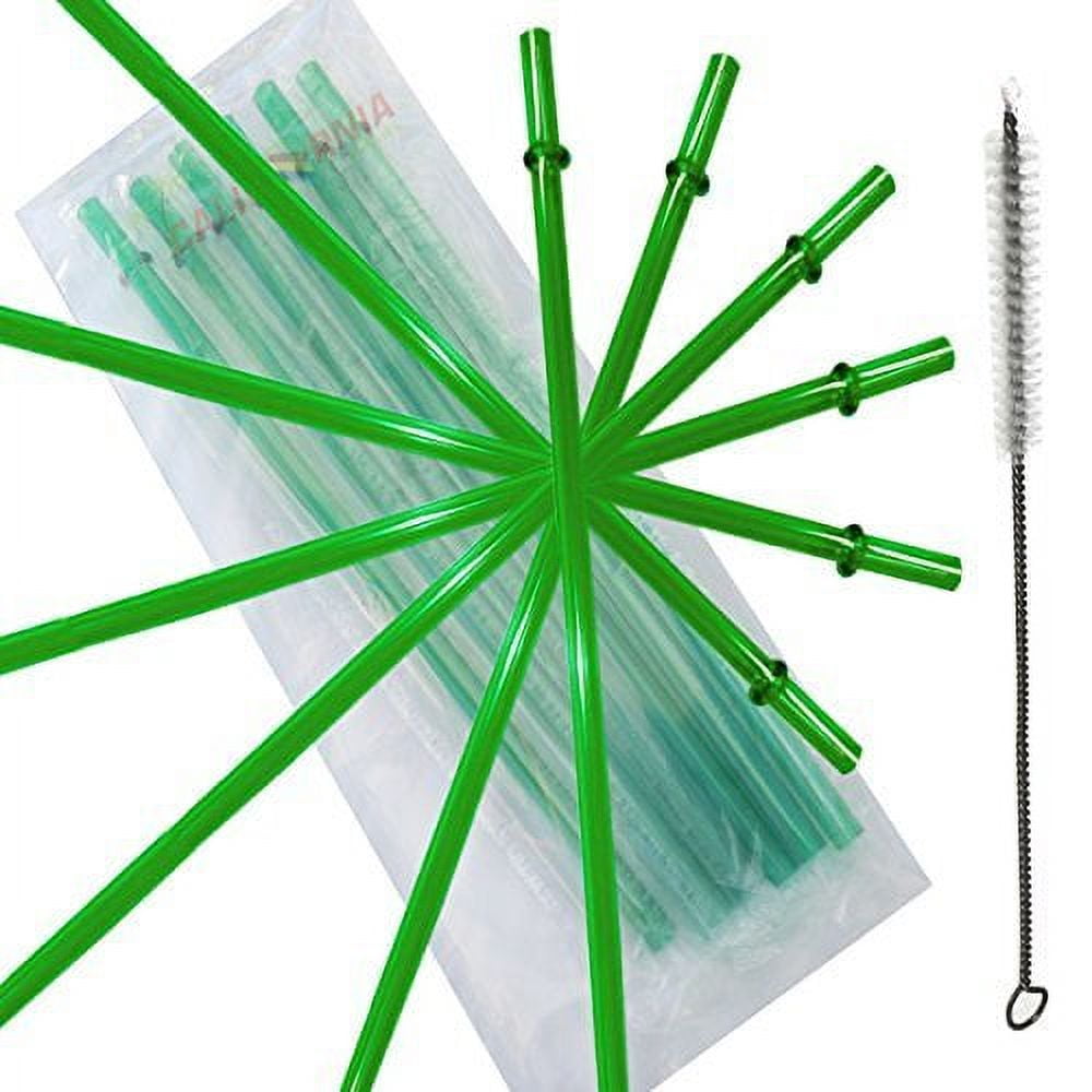 10.5 Inch, Set of 6 Green Replacement Acrylic Straws and 1 Nylon Straw