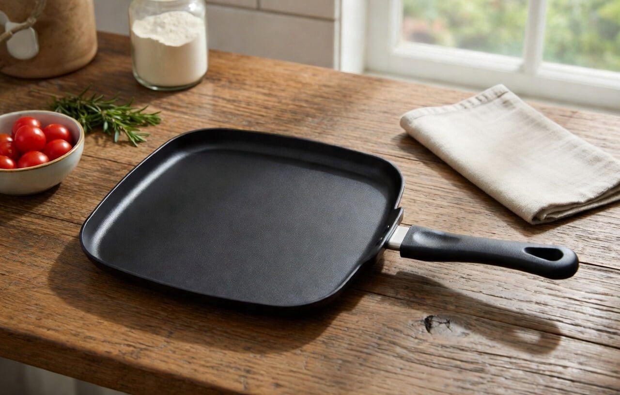 10.5 Inch Square Cast Aluminum Griddle Pan - Fast Heat, Scratch Resistant Surface, Easy Clean Flat Grill Pan for Stovetop Cooking