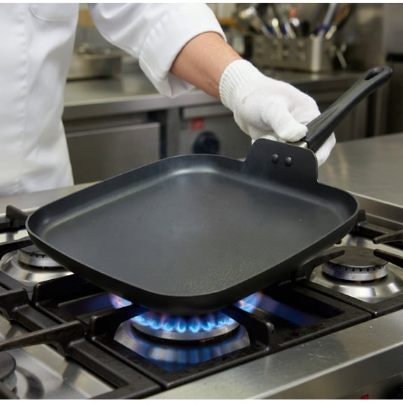 10.5 Inch Square Non-Stick Griddle Pan - Black Versatile Stovetop Grill for Burgers, Pancakes, Eggs & More