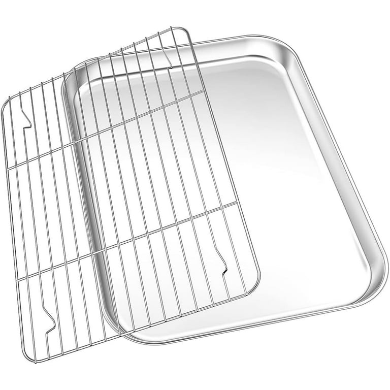10.5 Inch Toaster Oven Pan and Rack Set, 2 Pieces Stainless Steel
