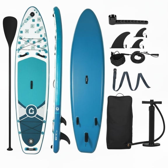 10.5' Inflatable Stand Up Paddle Board, 33" Wide Stable SUP with Mount & Paddle Holder, Non-Slip EVA Deck, 3 Fins, Complete Accessories for Adults & Youth