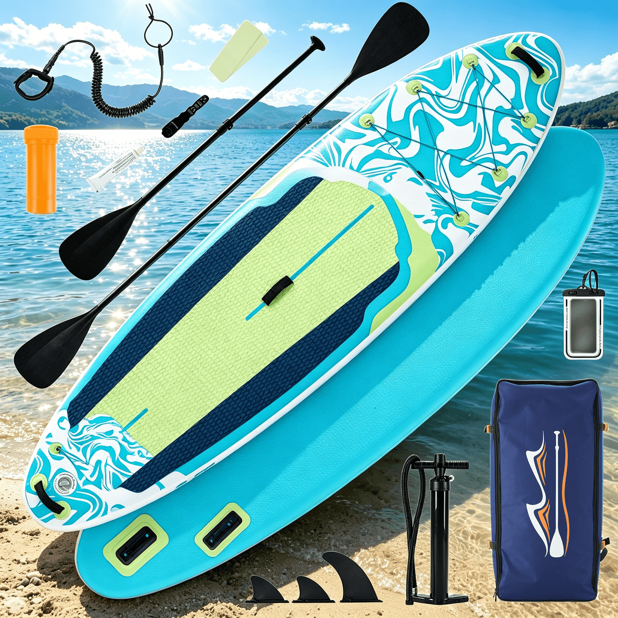 10'5" Inflatable Stand Up Paddle Board, Commercial Grade PVC ISUP with Non-Slip Deck, Complete SUP Accessories: Paddle, Pump, Leash & Backpack, All-Skill Level Water Sports Board, Green