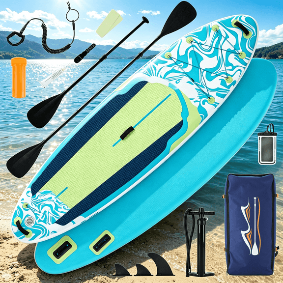 10'5" Inflatable Stand Up Paddle Board, Commercial Grade PVC ISUP with Non-Slip Deck, Complete SUP Accessories: Paddle, Pump, Leash & Backpack, All-Skill Level Water Sports Board, Green