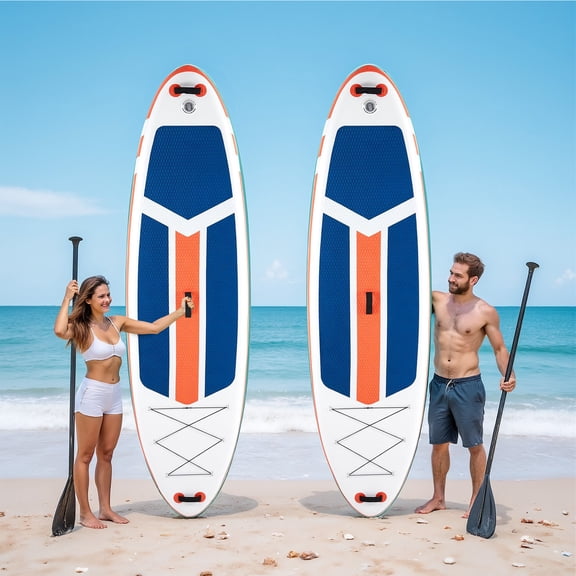 10'5" Inflatable Stand Up Paddle Board, Commercial Grade PVC ISUP with Non-Slip Deck, Complete SUP Accessories: Paddle, Pump, Leash & Backpack, All-Skill Level Water Sports Board, Orange