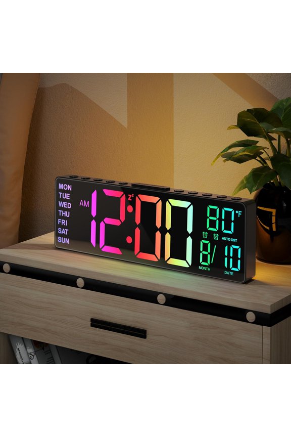 10.5'' Large Digital with 8 RGB Colors, Date, Month, Temperature LED, Auto DST, Digital Clock Large Display for Classroom, Office, Bedroom, Back-to-School Gift for Students, Teachers