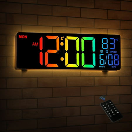 10.5" Large LED Digital Wall Clock | Remote , Dual Alarm, 8 RGB Colors | Auto DST/Temp, Night Mode, Auto Brightness | Modern Square Design for Home/Office, Ideal Gift