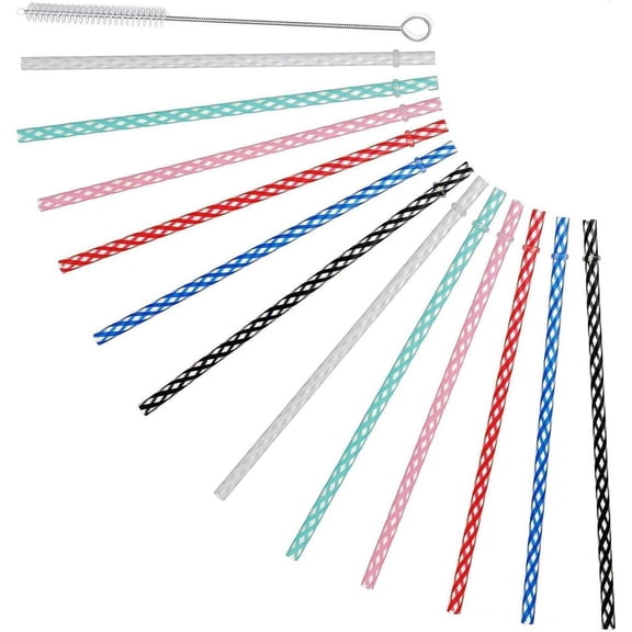 10.5" Long Reusable Hard Plastic Straws, Tumblers Replacement Drinking Straws for 32 oz & 20 oz Yeti, RTIC, Mason Jar, Tervis Tumblers, Set of 12