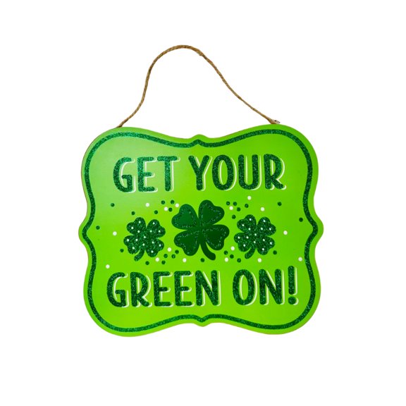 10.5"Lx9"H Green St. Patrick's Day Glitter Sign - Get Your Green On - TCT Crafts - AP8984