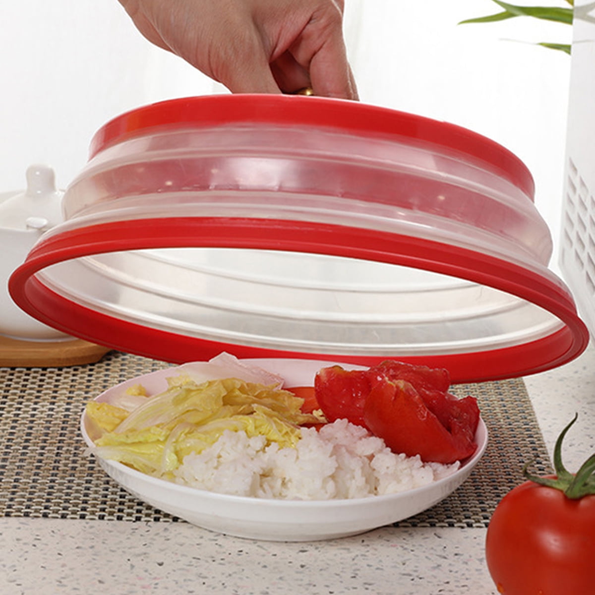 10.5" Microwave Splatter Proof Food Plate Cover, Vented Collapsible