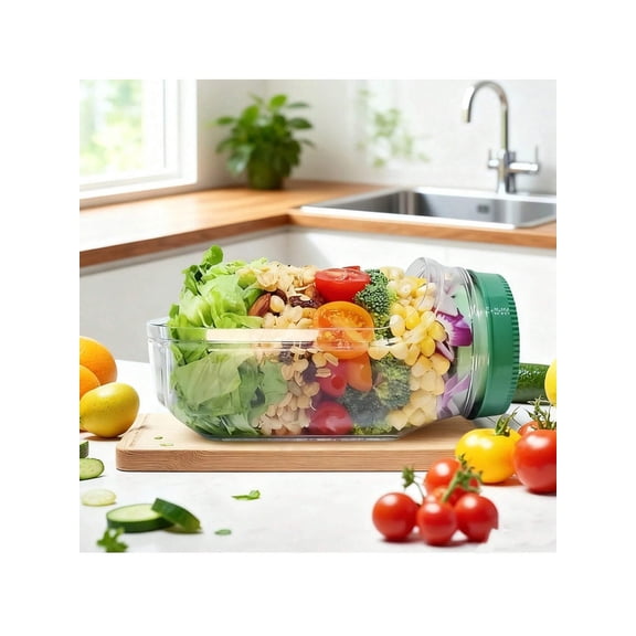 10.5 Oz Side-Opening Salad Mason Jar – Leak-Proof Portable Meal Prep Reusable Container, With Dressing Compartment, Microwave & Dishwasher Safe For Home, Office, Travel Lunches.