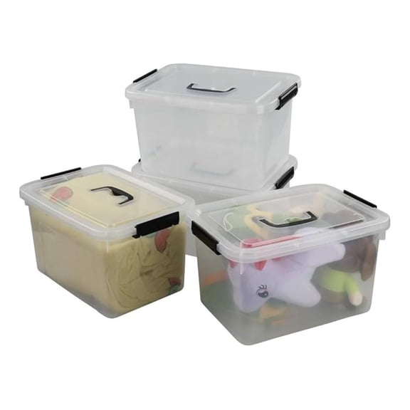 10.5 Quart Plastic Medium Storage Container, Clear Bin with Handle and Lid, 4-Pack