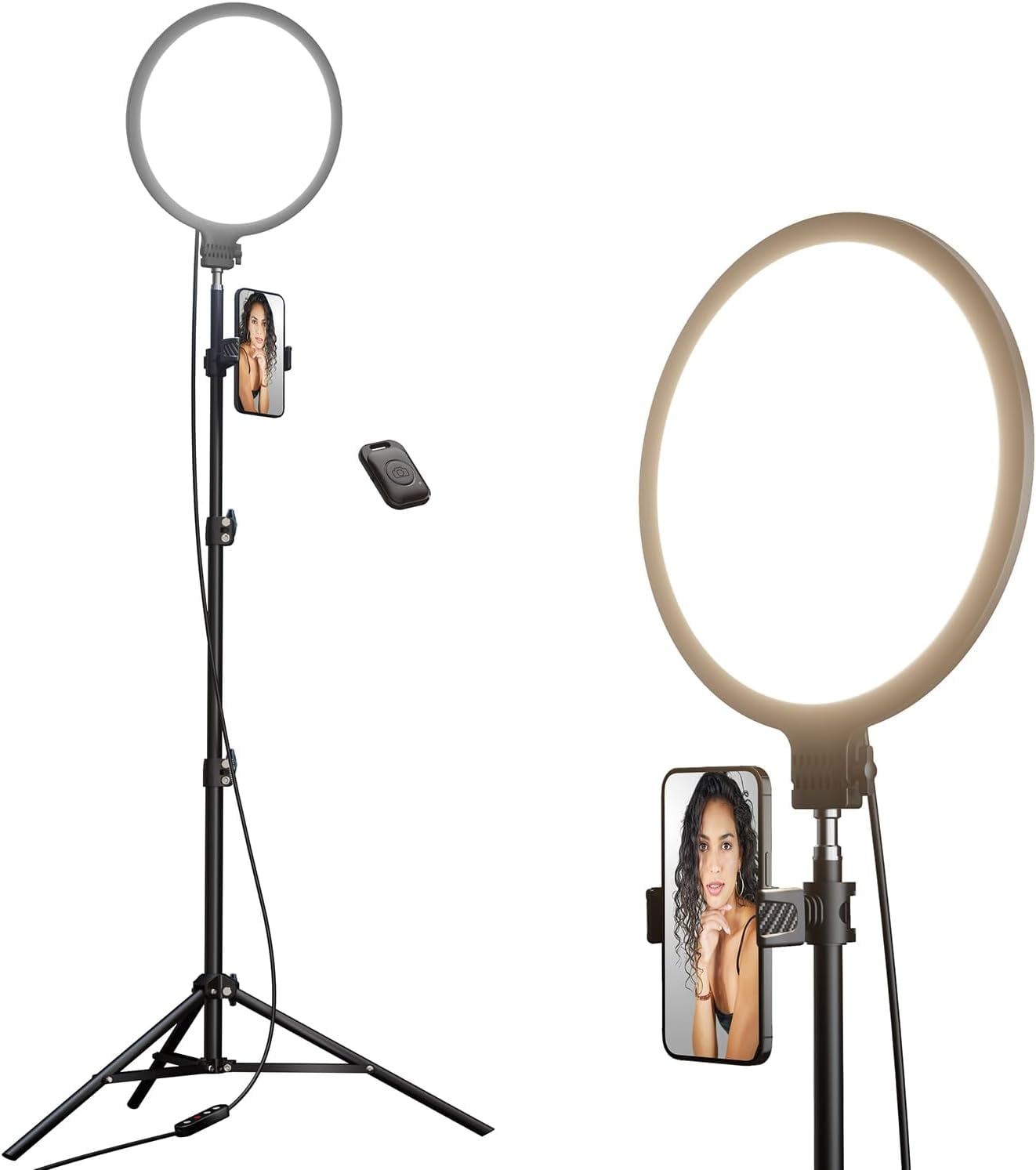10.5" Ring Light with 69" Tripod Stand and Phone Holder Kit, Full-Screen Zoom Lighting for Video Recording, Makeup, Live Stream, Dimmable LED Selfie Ring Light Tripod for iPhone with Remote
