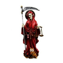 10.5" Tall Holy Death Santa Muerte With Scythe And Scales Day of The Dead Decorative Figurine (Red)