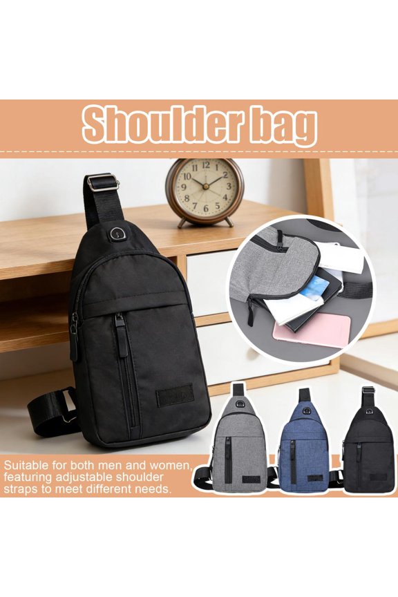 10.5 X 6.3 X 1.9 Inches Gray Oxford Fabric Sling Bag, Water-Resistant Multi-Functional Crossbody Chest Bag With Adjustable Strap For Hiking, Camping, Daily Commute, Travel For