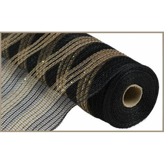 10.5"X10YD METALLIC/FAUX JUTE/PP STRIPE MESH BLACK/MATTE GOLD RY8328F8