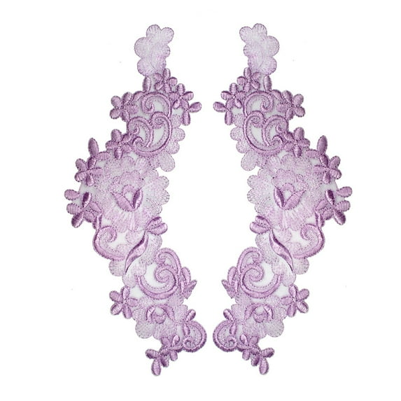 10.5"X4" Floral Embroidered Sheer Organza Applique Yellow Gray Lavender Black