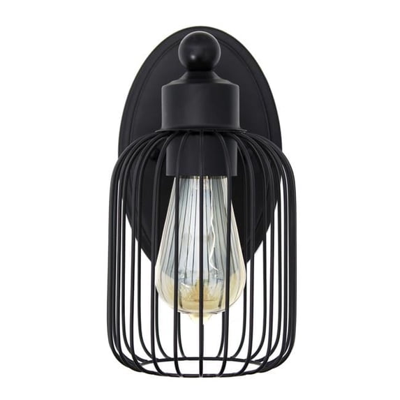 10.5 in. Ironhouse 1-Light Industrial Decorative Cage Wall Sconce Uplight Downlight Wall Mounted Fixture, Black