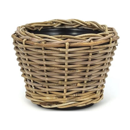 10.5 in. Plastic & Rattan Woven Planter, Natural - Small