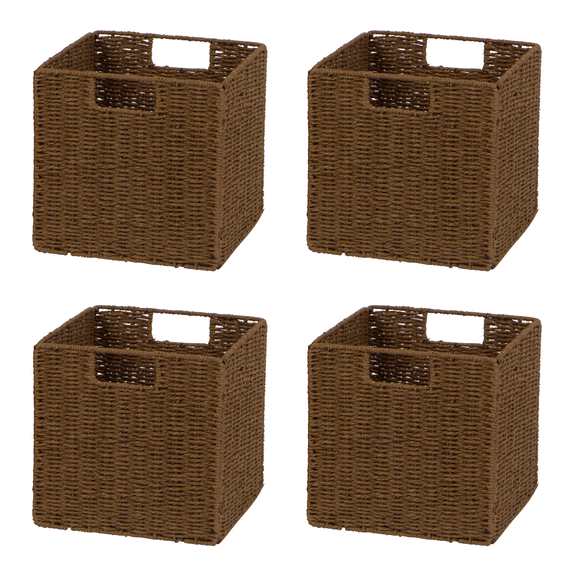 10.5 in Woven Storage Cube Basket Bin with Iron Wire Frame (Set of 4)