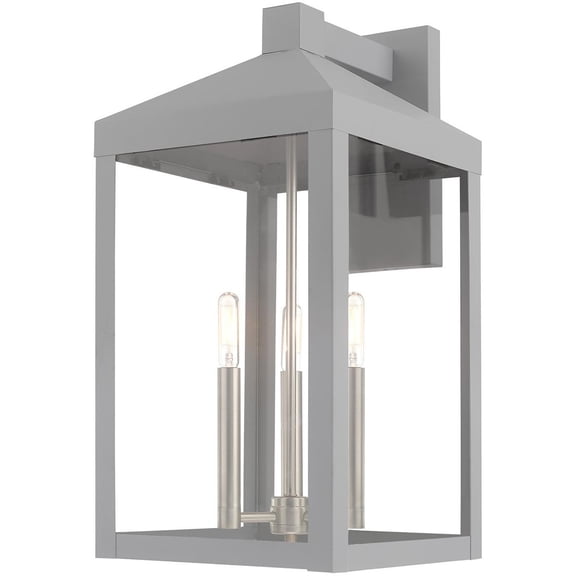 10.5 inch 3 Light Nordic Gray Outdoor Wall Lantern with Clear Glass Shade backed with Solid Brass material for patio, front porch, entryway and more