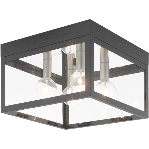10.5 inch 4 Light Scandinavian Gray Outdoor Ceiling Light fixture with Clear Glass Shade