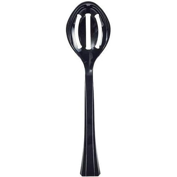 10.5 inch Black Slotted Plastic Serving Spoon – Durable Disposable Utensil for Buffet, Salads, Catering, Parties, Events, BBQs & Food Service (36)