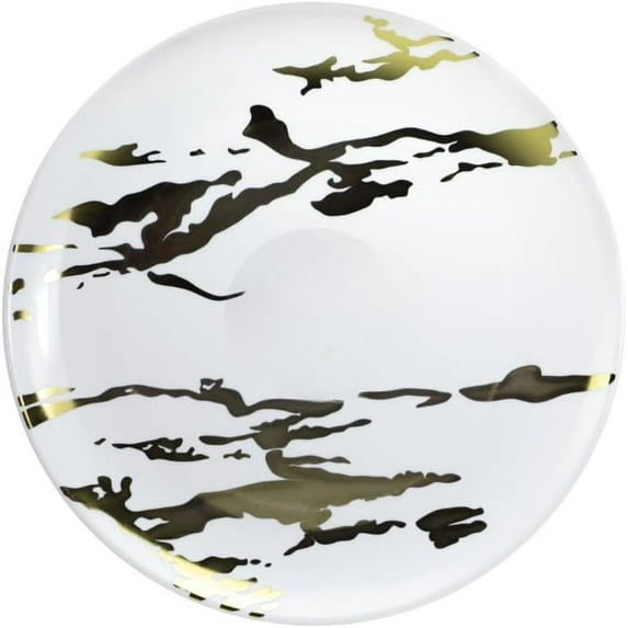 10.5 inch White Plastic Round Dinner Plate Marble Gold Design – Elegant Disposable Tableware for Weddings Parties and Events – Durable Stylish and Reusable Design – Perfect for Catering Buffets (90)