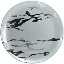 10.5 inch White Plastic Round Dinner Plate Silver Marble Design – Elegant Disposable Tableware for Weddings Parties and Events – Durable Stylish and Reusable Design – Catering Buffets (10)