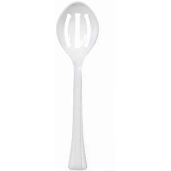 10.5 inch White Slotted Plastic Serving Spoon – Durable Disposable Utensil for Buffet, Salads, Catering, Parties, Events, BBQs & Food Service (72)
