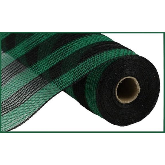 10.5 inch x 30 feet (10 Yards) Poly Faux Jute Small Stripe Mesh Ribbon (10.5 Inch x 30 feet, Christmas Green Black Buffalo Plaid)