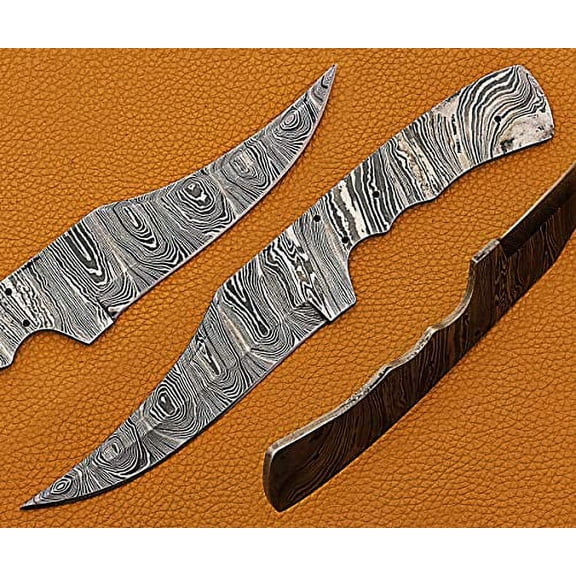 10.5 inches Kukri Point Blade Skinning Knife, Hand Forged Twist Pattern Damascus Steel Blank Blade, 6 inches Blade with 5.5" Cutting Edge, 4.5" Scale Space with 4 pin Hole