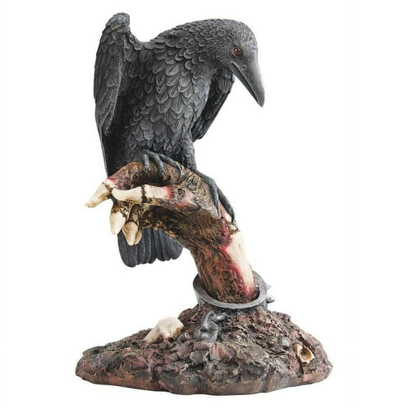 10.5" Gothic Black Raven Perch Zombie Statue Sculpture Figurine