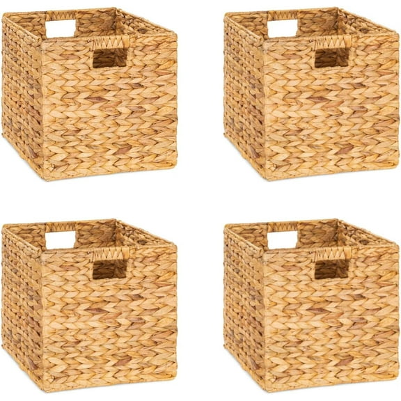 10.5 x 10.5 Storage Cubes – Water Hyacinth Wicker Baskets for Organizing, Wicker Storage Cubes, Storage Baskets for Shelves (4 Packs 10.5in)