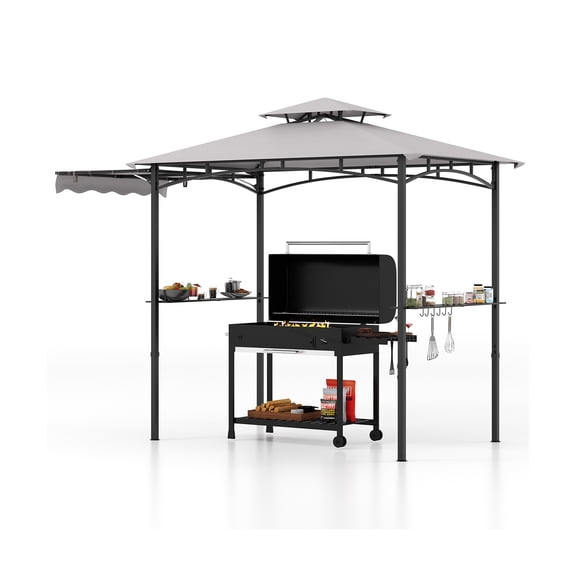 10.5 x 5 FT BBQ Grill Gazebo with Side Awning and Double Tier Canopy Roof for Outdoor Patio Cooking Shelter